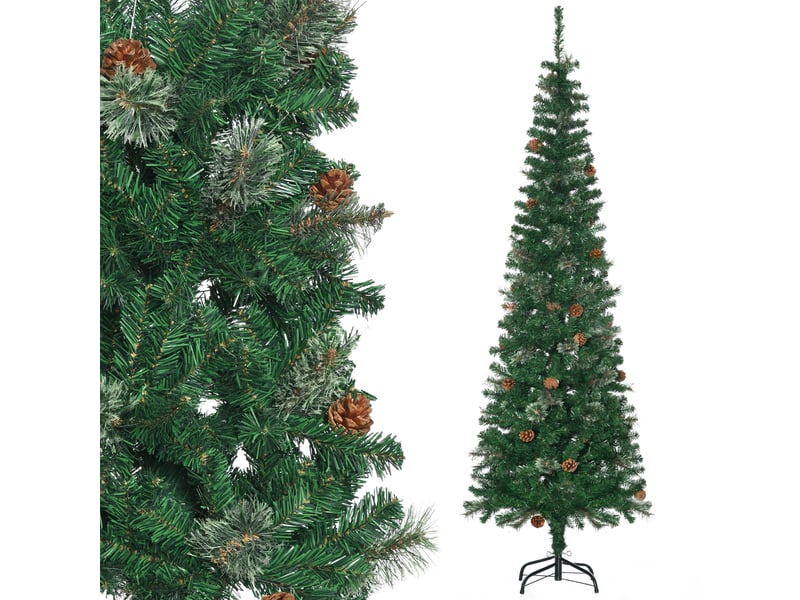  Sapin arbre de noël artificiel 195 cm 556 branches avec 27 pommes de pin+ support pliable pied vert  - Conforama B