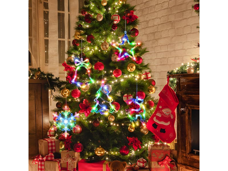  Suspension lot de 5 lumières de noël pour fenêtre pour sapin de noël, cheminée, décoration multicoluer  - Conforama E