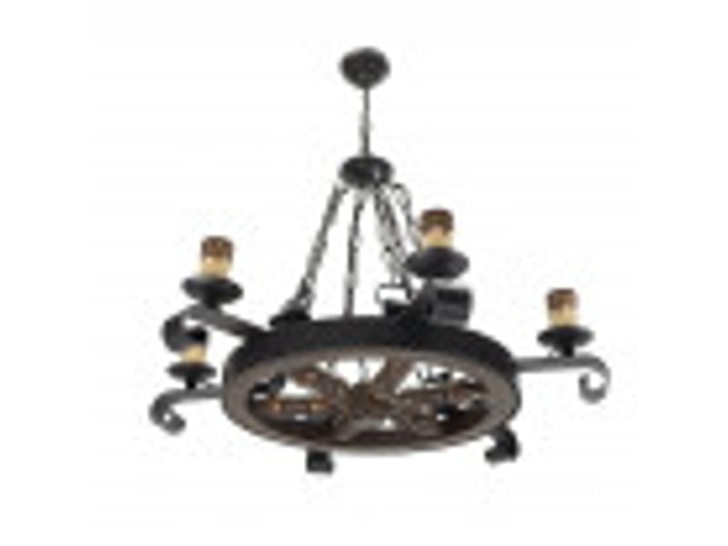  Suspension rustique ABRILA Rueda 6 lumières E27 marron rustique, métal résine et polycarbonate, hauteur réglable 40-70 cm, Ø70 cm 92.527/6 - Conforama B