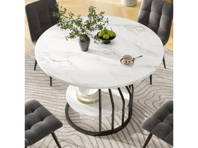  Table à manger ronde ø 80 cm, blanc effet marbre et noir, avec rangement Fay Lum - Conforama D
