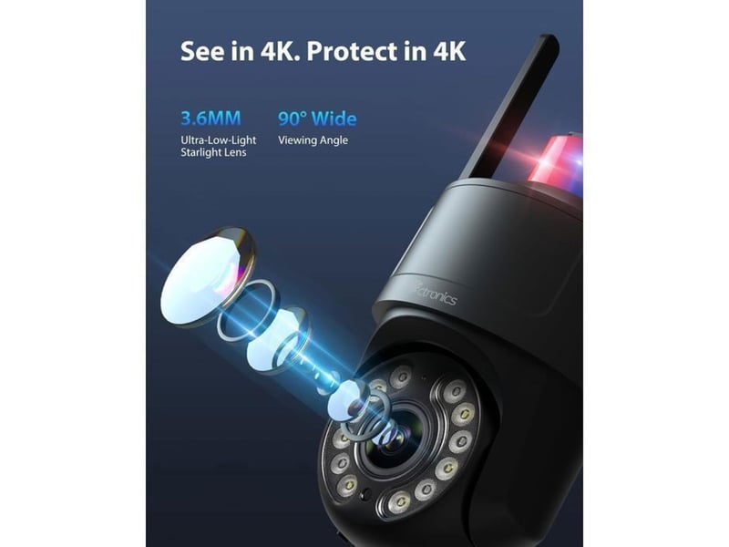  Caméra de sécurité extérieure ptz dôme 4k wifi double bande avec détection ia, projecteur couleur et sirène 149519_AABJY29593_6_DROPFR - Conforama B