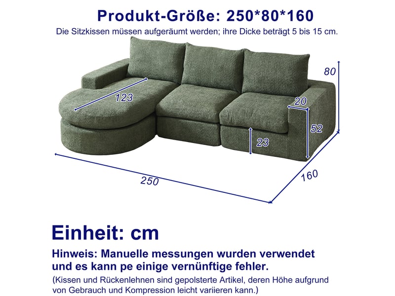  Canapé d'angle modulable 250x160x80cm, méridienne l réversible, canapé compressé, meuble de salon, revêtement chenille  - Conforama C