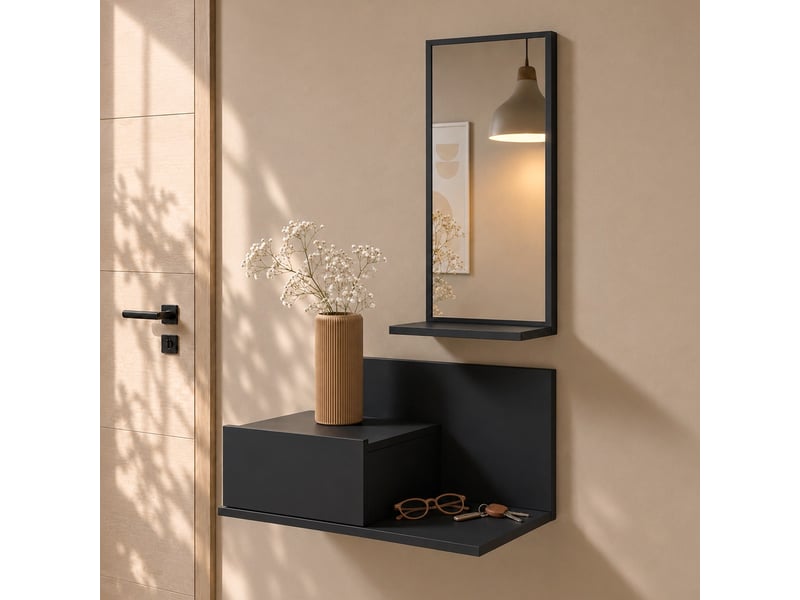  Meuble d'entrée | 1 tiroir avec miroir | console d'entrée | vestiaire | finition en couleur noir mate | 60x85,5x30cm | modèle isabela Isabela - Conforama B