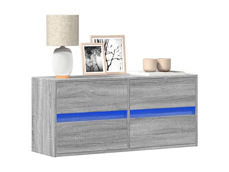  Meuble tv - banc tv - meuble de rangement mural avec lumières led sonoma gris 100x31x45 cm  - Conforama B