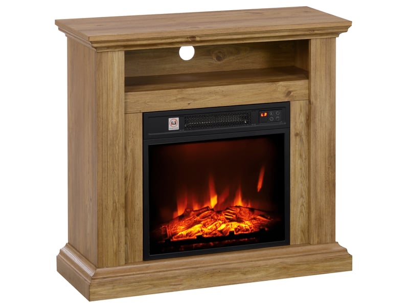  Cheminée électrique 1800 w avec flamme 3d, minuterie et télécommande, en bois, métal et verre, 81,5 x 30 x 76,2 cm, marron  - Conforama A