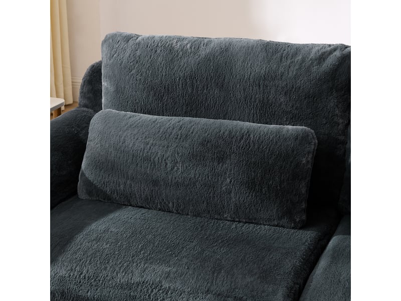 Canapé 2 places en fausse fourrure grise avec ports usb et poche latérale – design cosy, pratique, gain de place - Conforama E