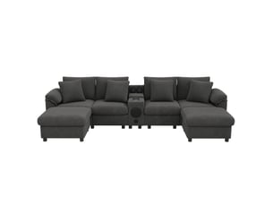 Canapé droit fixe <strong>HAVRYA</strong> <strong></strong> 4 places Velours côtelé gris