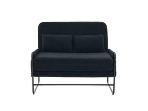 Canapé convertible 2 places noir, canapé-lit avec rangement intégré et cadre métal industriel, tissu chenille pour salon ou bureau