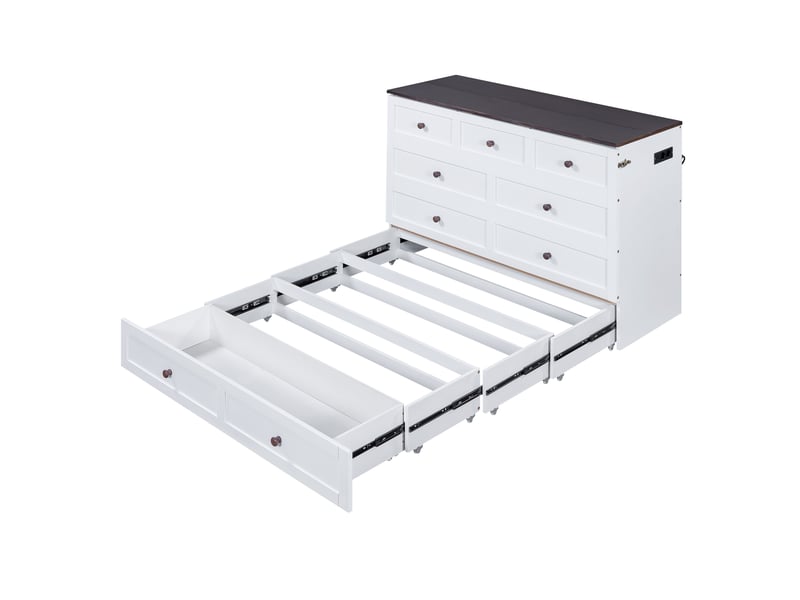  Lit adulte 140x200cm,lit escamotable,lit armoire convertible mobile avec 1 tiroir,étagère et prise usb,blanc lit adulte blanc - Conforama E