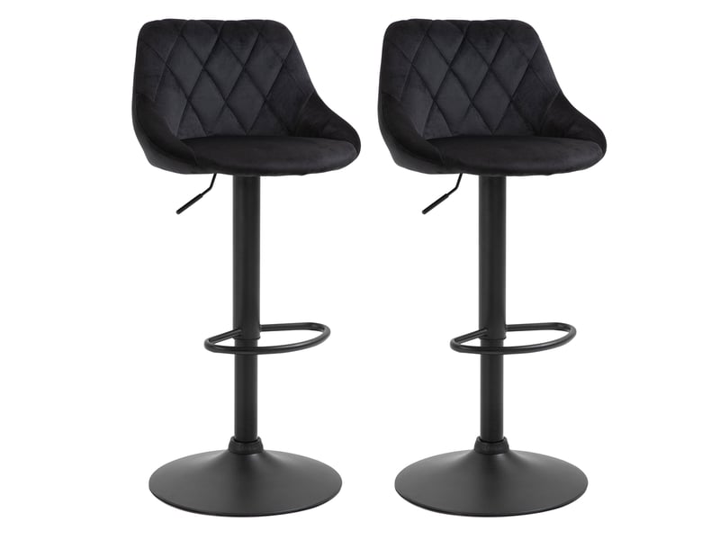  Tabouret de bar 2 pièces pivotant avec dossier réglable et repose-pieds, en polyester noir 46×48×104 cm  - Conforama A