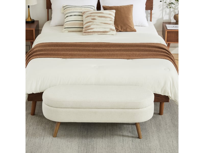  Banc de lit coffre 110x40x42 cm, rangement, banc d'entrée et bout de lit, chambre salon couloir, velours doux, beige  - Conforama D
