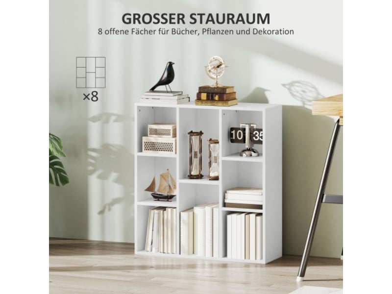  Bibliothèque blanche 8 niveaux, étagère de rangement, pour salon, chambre et bureau  - Conforama B