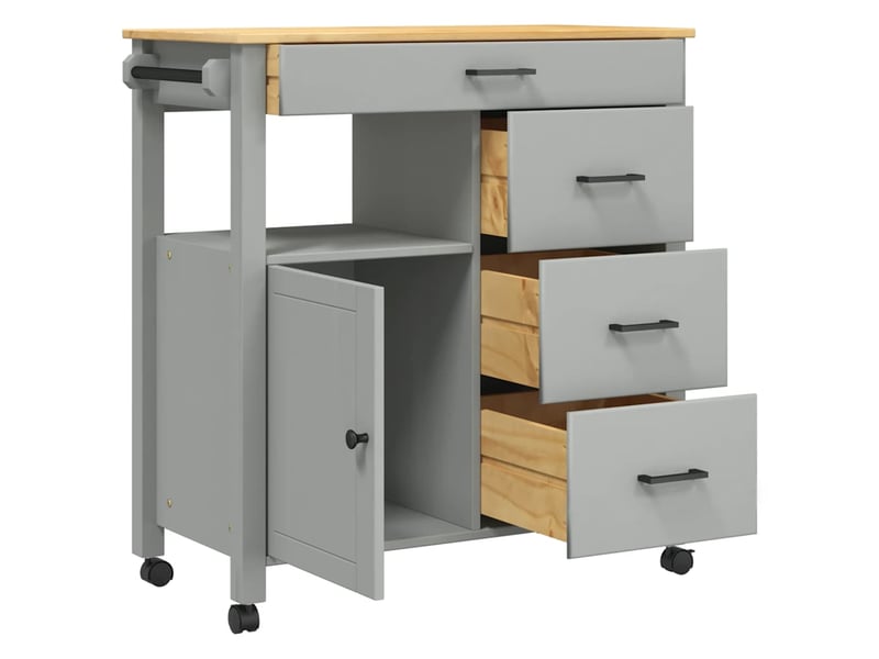  Desserte de cuisine, chariot de rangement 84x40x88,5 cm gris bois massif de pin shl97410  - Conforama D