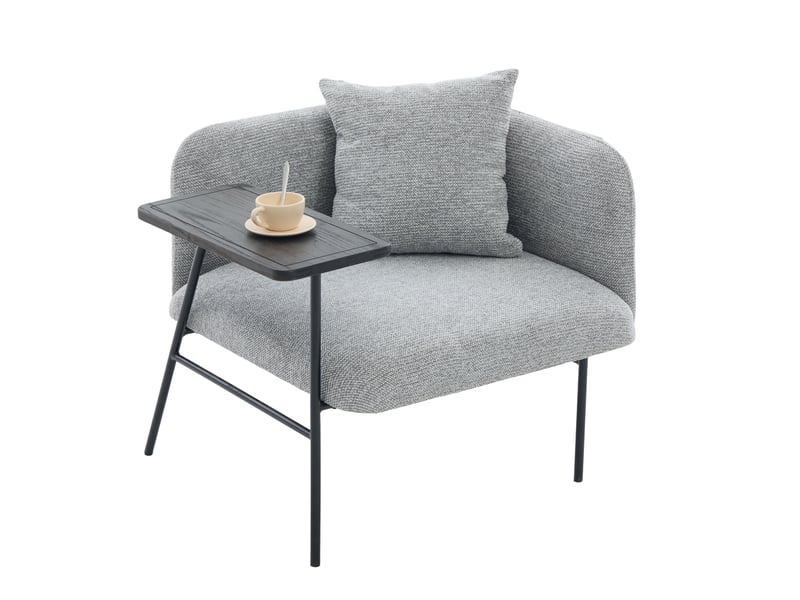  Fauteuil d'appoint gris en tissu chenille avec table d'appoint intégrée, style scandinave  - Conforama B
