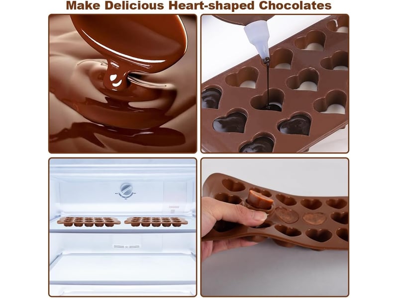  Lot de 2 moules silicone en forme de cœur - 15 cavités antiadhésives pour chocolat, pâtisserie et gâteau - réutilisables  - Conforama D