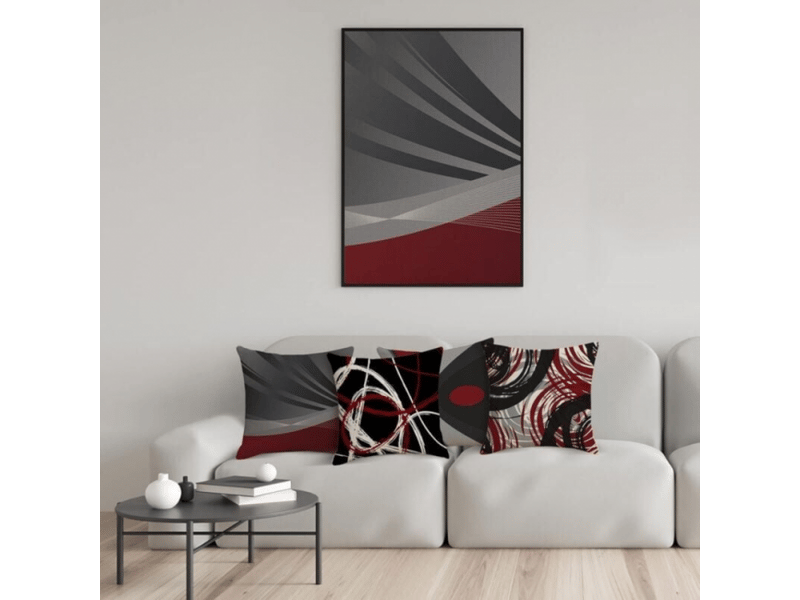  Lot de 4 housse de coussin 45 x 45 cm, rouge noir motif géométrique taie d'oreiller décoratif canapé en coton et lin pour canapé lit chambre chaise jardi  - Conforama B