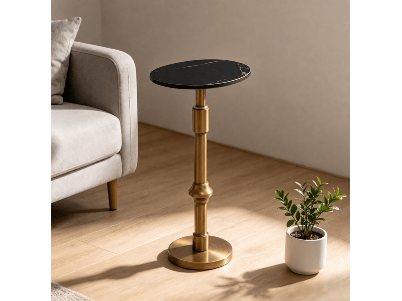  Table d'appoint plateau ovale réglable en hauteur 30x25x95 cm, pour salon, meuble de salon, pratique, en métal, noir  - Conforama B