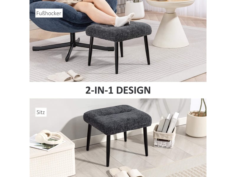  Tabouret avec coussin d'assise moelleux, pieds en acier, repose-pieds en tissu chenille, 45 x 41 x 38 cm, gris foncé 838-598V00CG - Conforama E