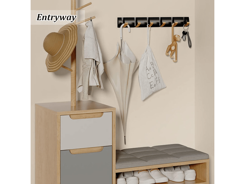 Porte manteau mural avec 6 crochets, manteau salle de bain pliant moderne noir, serviettes peu encombrants pour suspendre manteaux, cha, gris - Conforama D