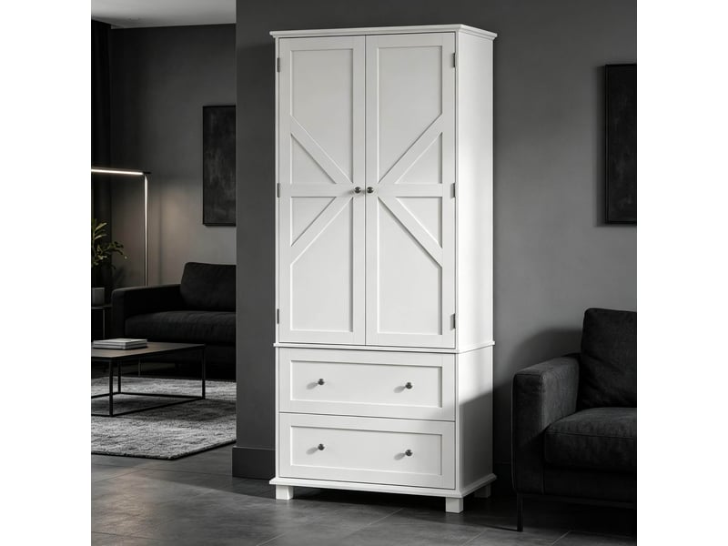  Buffet de cuisine haut 80 x 39,5 x 184,5 cm, 2 portes, 2 tiroirs, blanc  - Conforama E