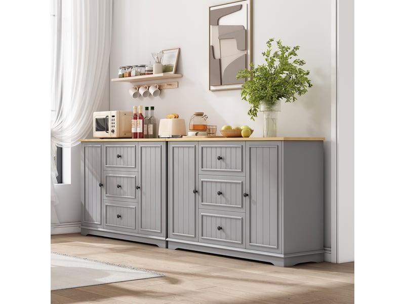 Buffet moderne gris meuble de rangement 3 tiroirs bahut salle à manger mdf 126x40x86 cm  - Conforama D