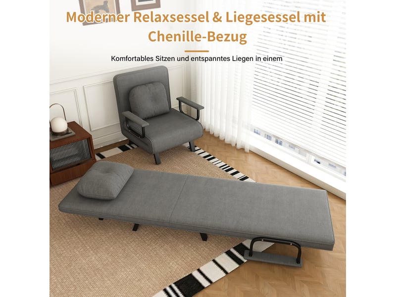  Fauteuil relax 60x60x80 cm inclinable 5 positions chenille gris  - Conforama E