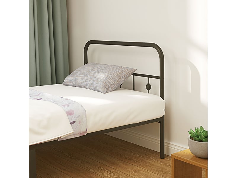 Lit simple 90x200 cm en métal noir avec rangement sous le lit - Conforama D