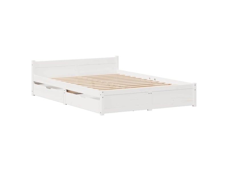  Lit double- lit adulte -  cadre de lit sans matelas blanc 140x200 cm bois de pin massif  - Conforama B