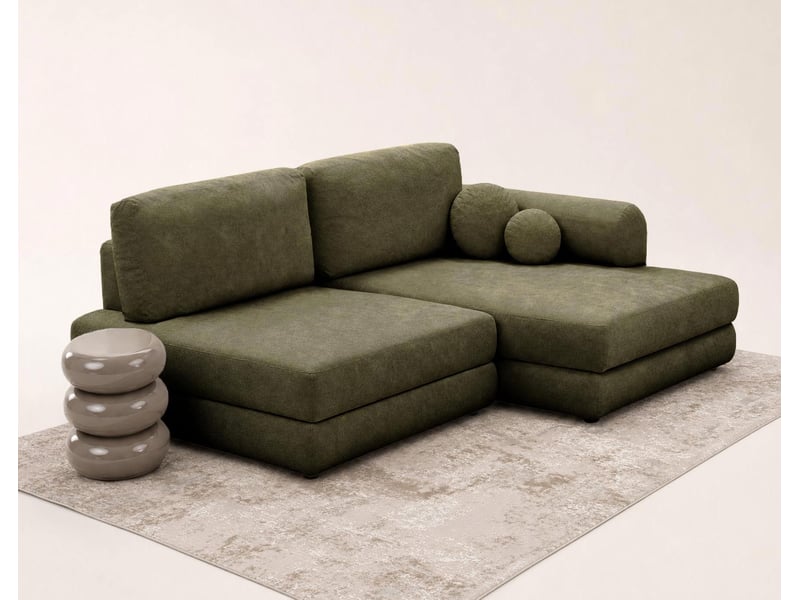  April - canapé d'angle droit 4 places convertible avec coffre en velours texturé - best mobilier - vert kaki APRIL - Conforama D