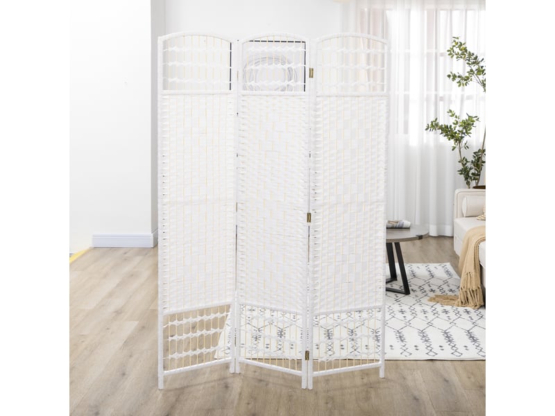  Paravent intérieur en bois séparateur de pièce cloison pliable 3 panneaux blanc 120 x 170 cm  - Conforama W