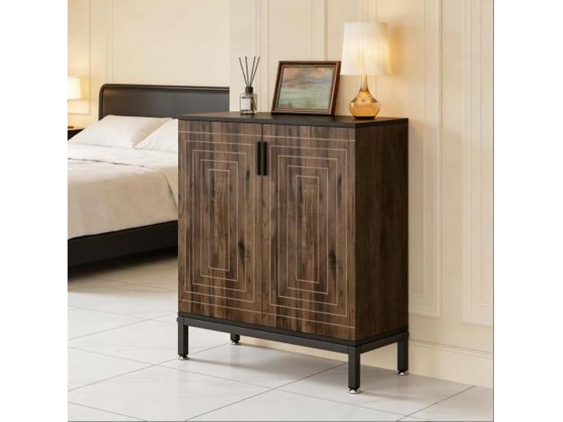  Meuble à chaussures 2 portes avec 5 étagères amovibles et pieds réglables, pour entrée, noir, 80 × 38 × 95 cm  - Conforama B