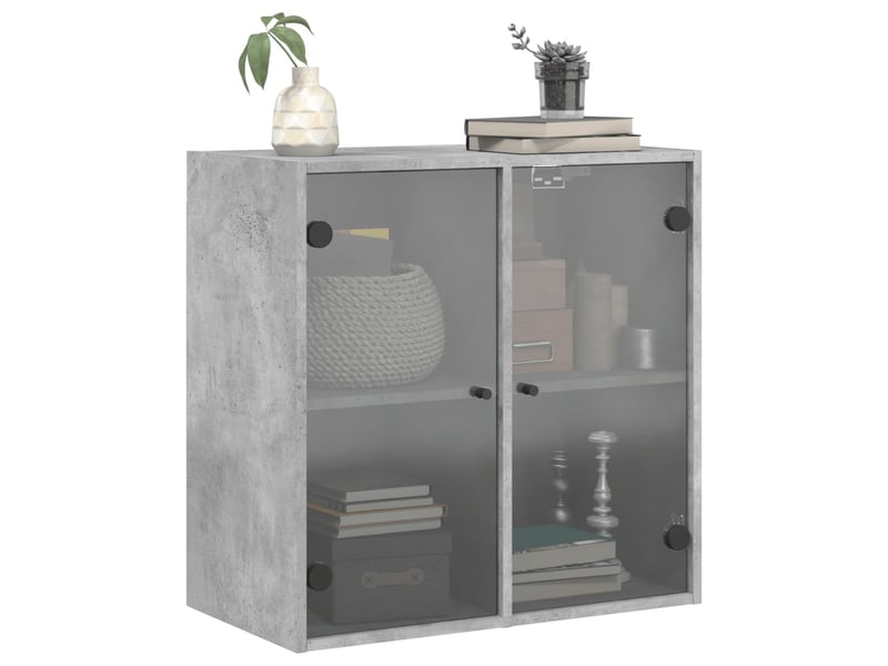  Armoire murale salon, meuble de rangement avec portes en verre gris béton 68x37x68,5 cm  - Conforama D