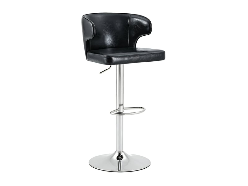  Tabouret de bar pivotant avec dossier, hauteur réglable, assise large et repose-pieds, en pu noir  - Conforama A