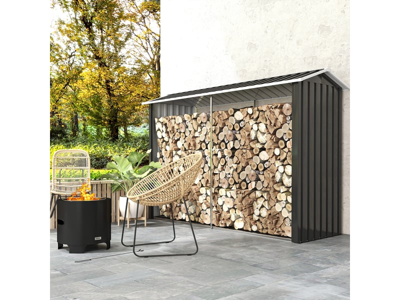  Abri à bûches extérieur en acier galvanisé, base surélevée, 240 x 86 x 160 cm, noir  - Conforama D