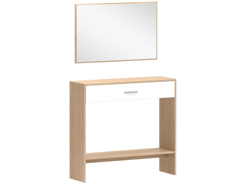  Console meuble + miroir, table console étroite avec tiroir et étagère, style moderne, chêne, 91,5 x 27,9 x 85,5 cm  - Conforama B