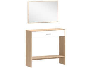 Console meuble + miroir, table console étroite avec tiroir et étagère, style moderne, chêne, 91,5 x 27,9 x 85,5 cm
