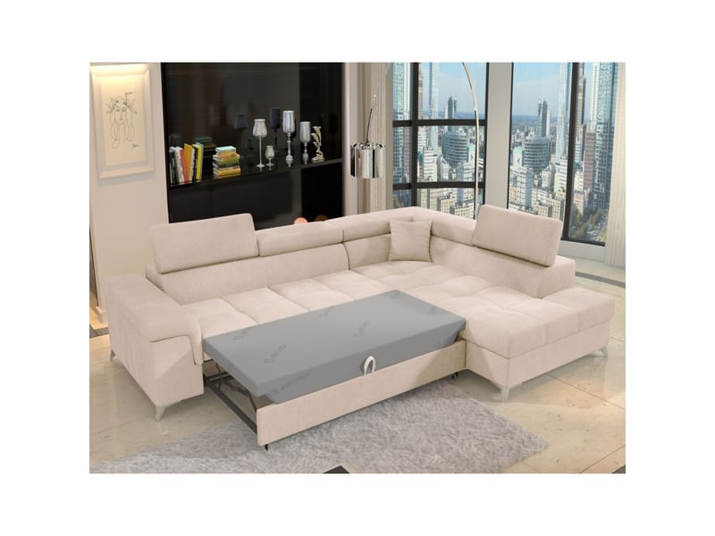  Canapé d'angle convertible palazzo 4 places beige – angle droit avec coffre  - Conforama B
