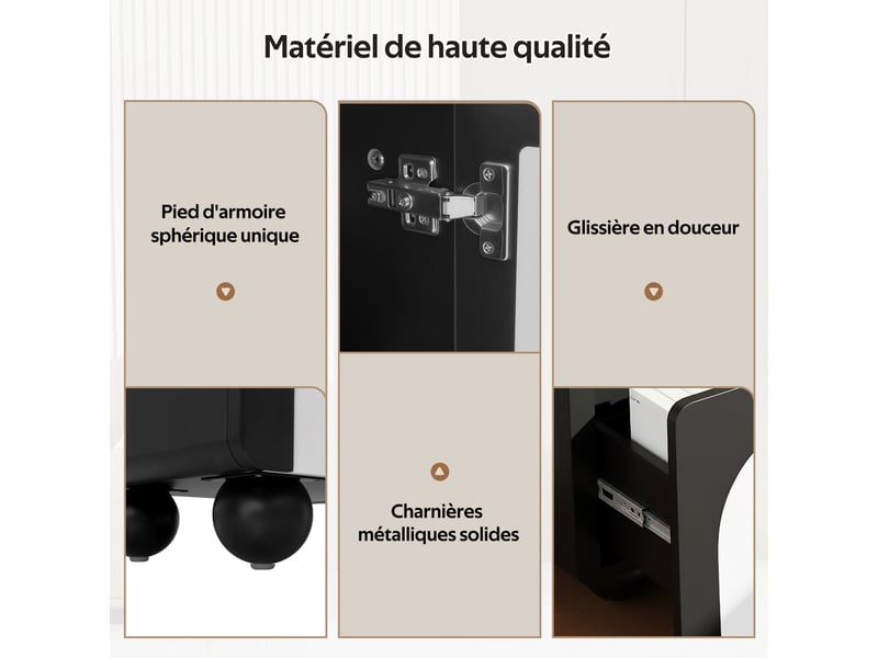  Meuble tv 2 tiroirs et 2 portes, design noir et blanc, portes cintrées, 180 x 38 x 45 cm  - Conforama E