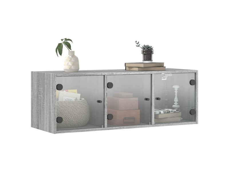 Armoire murale salon, meuble de rangement avec portes en verre sonoma gris 102x37x35 cm  - Conforama D