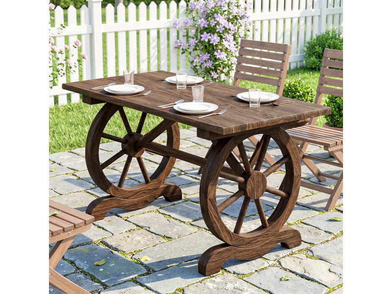 Table de jardin style campagnard avec pieds à roulettes, en bois de sapin résistant aux intempéries, 110 x 60 x 65 cm - Conforama C