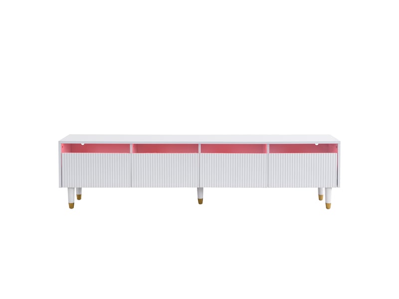  Meuble tv blanc 178 cm, design minimaliste, 4 tiroirs mdf et acrylique, pieds bois et métal, blanc  - Conforama A