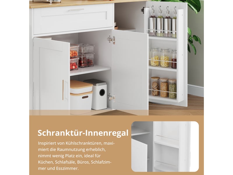  Chariot de cuisine mobile - 132.5x44(70)x90 cm - plan de travail pliable - grain de chêne - 5 roulettes avec freins  - Conforama B