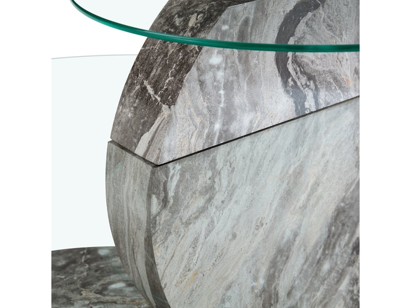  Table basse rond 90×70×44 cm, mdf et verre, gris et transparent Fay Lum - Conforama E