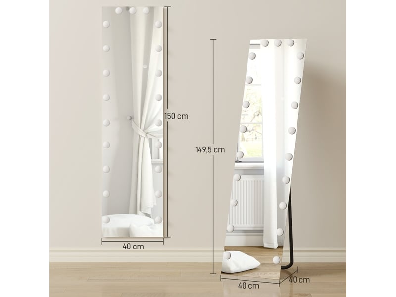  Miroir sur pied rectangulaire 40 x 150 cm, 21 ampoules led rgb à 7 couleurs, tactile, mémoire, à poser  - Conforama C