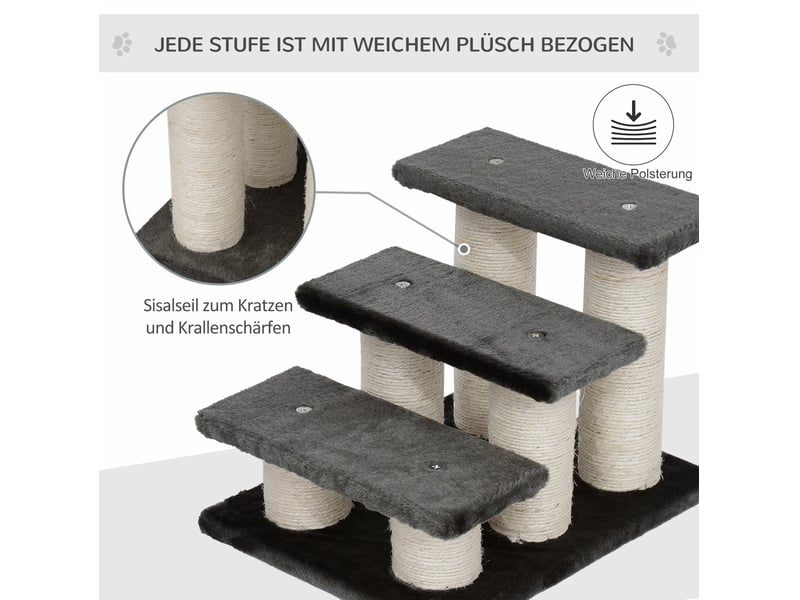  Escalier 3 marches 45x35x34 cm – gris foncé – revêtement en tissu peluche antidérapant  - Conforama E