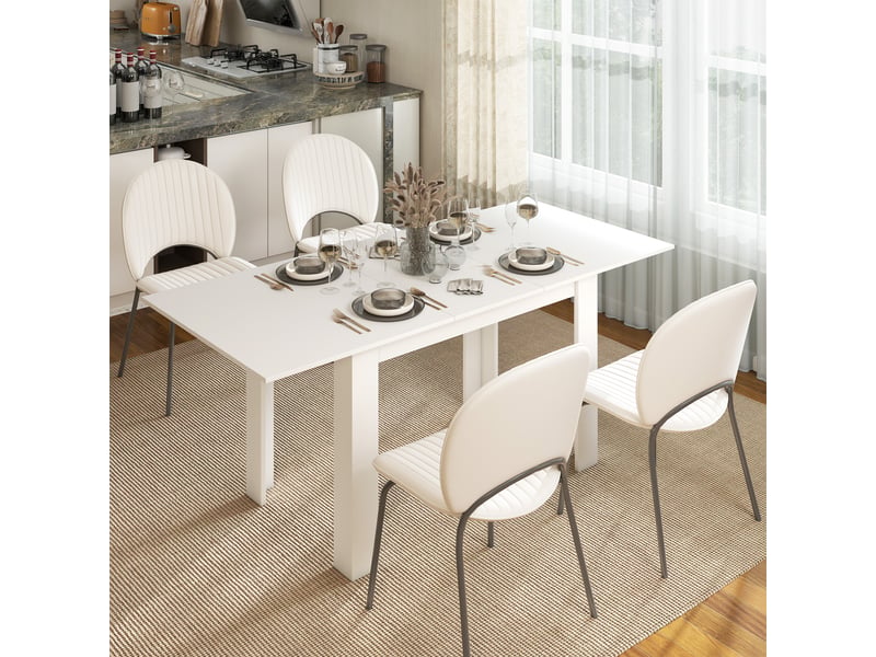  Table de salle à manger extensible, 140180 x 80 cm, table de cuisine pour 6 à 8 personnes, pour cuisine ou salle à manger, blanche  - Conforama C