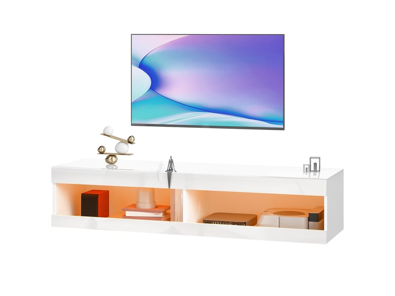 Meuble tv mural avec éclairage led 16 couleurs et 2 niches brillant 140 x 40 x 30 cm  - Conforama B