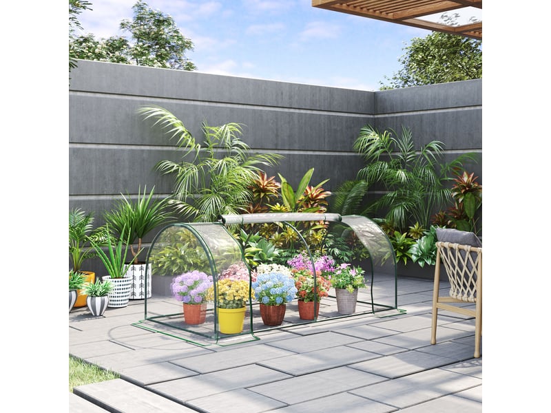  Serre tunnel en acier avec couverture en pvc, 200 x 100 x 80 cm, transparente et verte  - Conforama C