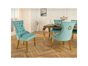 Lot de 2 chaises chesterfield regina bleu turquoise en velours capitonné – anneau et pieds dorés