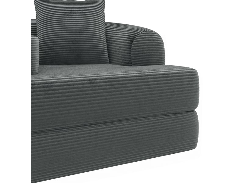 Canapé droit 2 places en velours côtelé gris foncé, pliable avec espace lounge et accoudoir amovible - Conforama D